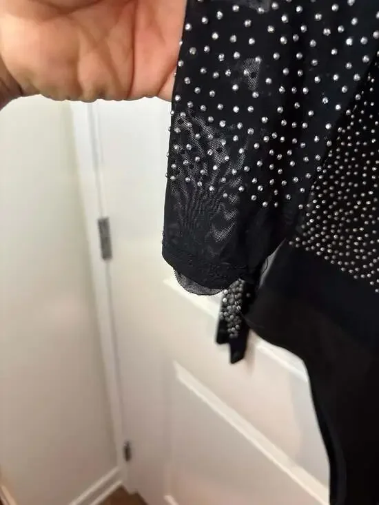 Talent Rhinestone Studded Mesh Long Sleeve Bodysuit in Black M/L - Picture 10 of 11